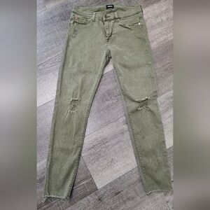 Army Green Distressed Women Jeans